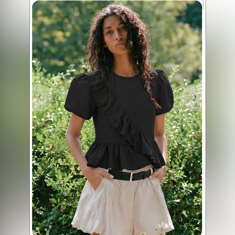 Sea New York Linen Blend Structured Cross Over Ruffle Top Dress Blouse Size 6